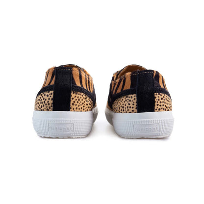 Black - Back - Superga Womens-Ladies Cheetah & Zebra Print Cowhide Leather Trainers