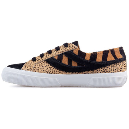 Black - Side - Superga Womens-Ladies Cheetah & Zebra Print Cowhide Leather Trainers