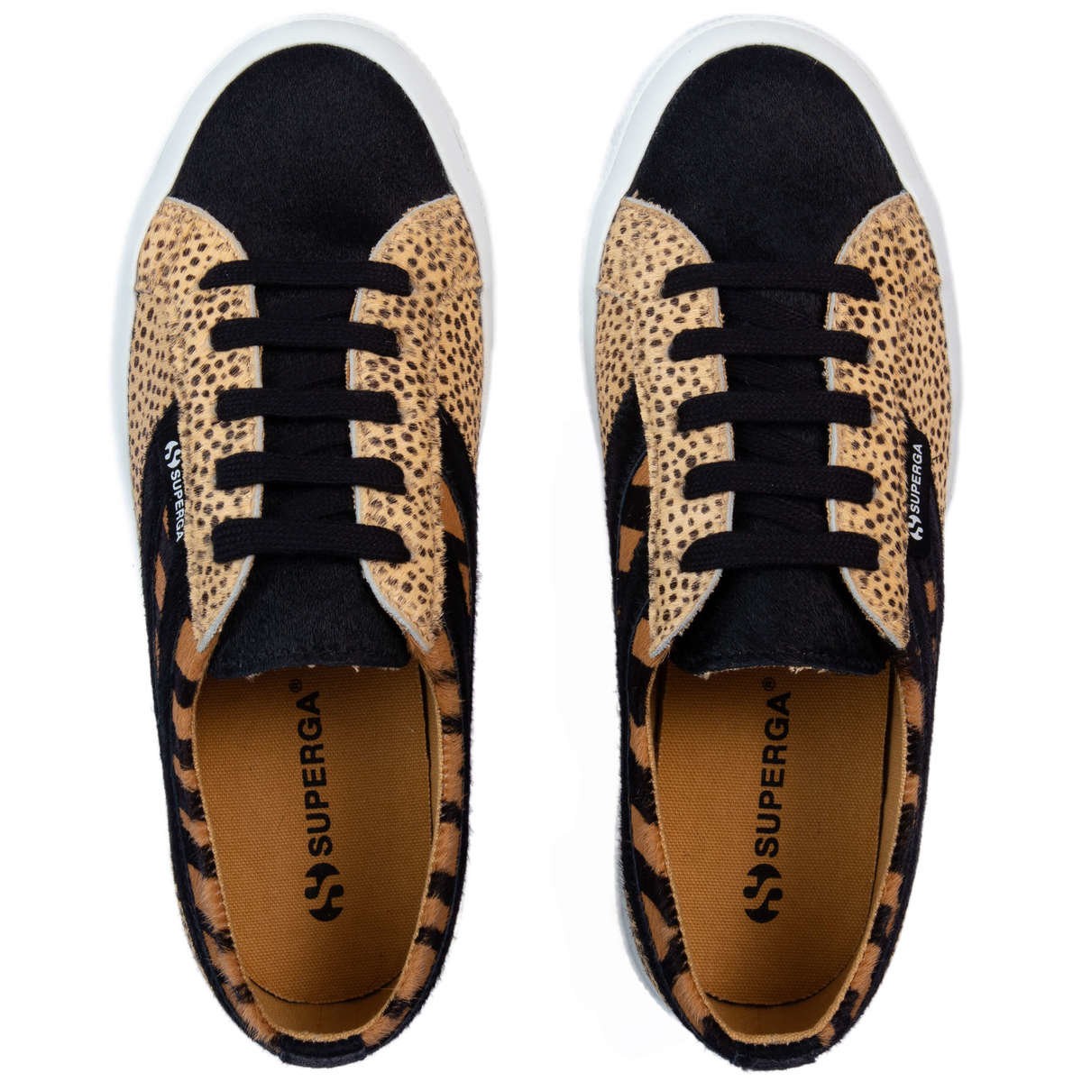 Black - Lifestyle - Superga Womens-Ladies Cheetah & Zebra Print Cowhide Leather Trainers
