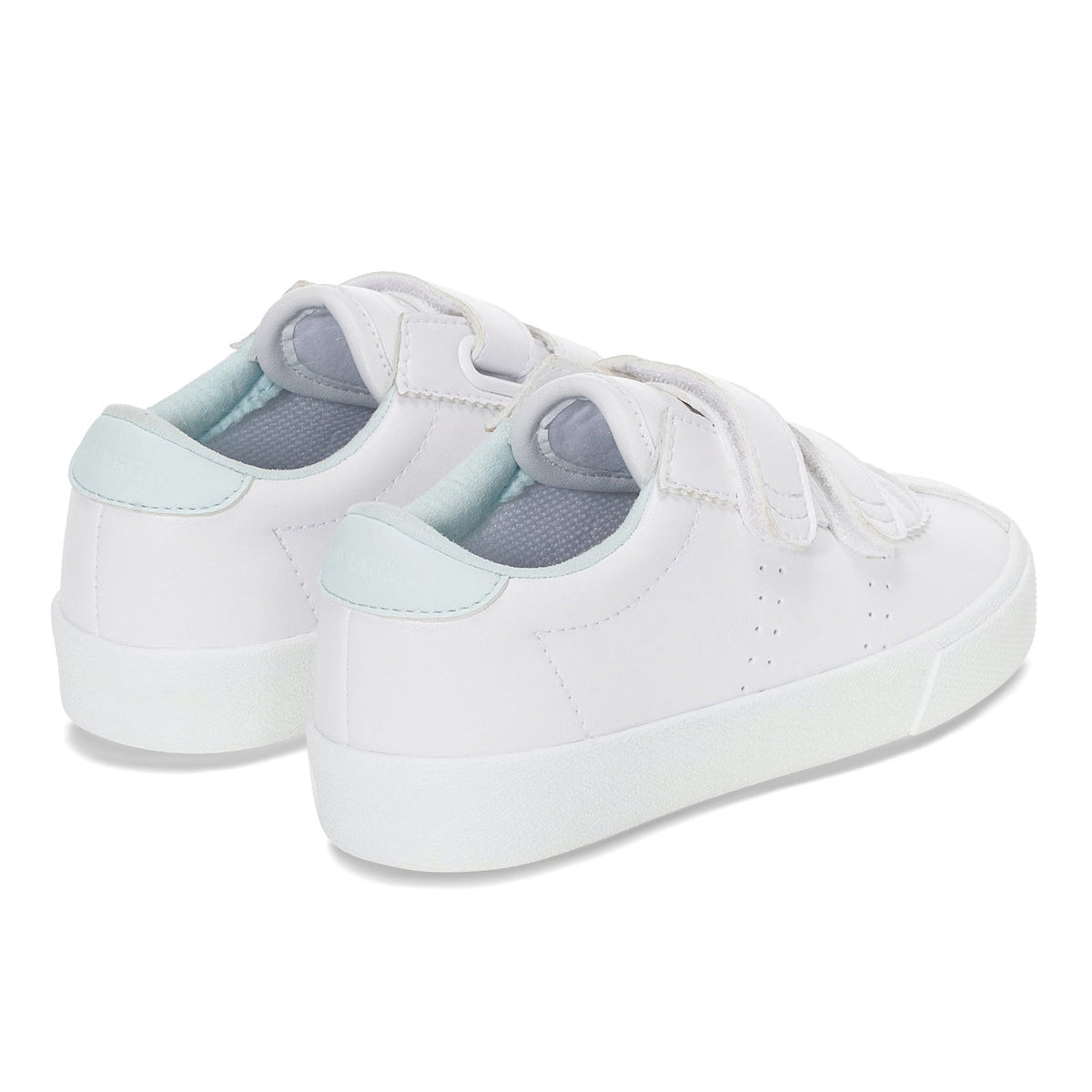 White-Azure Ice - Back - Superga Childrens-Kids 2843 Club S Vegan Leather Straps Trainers