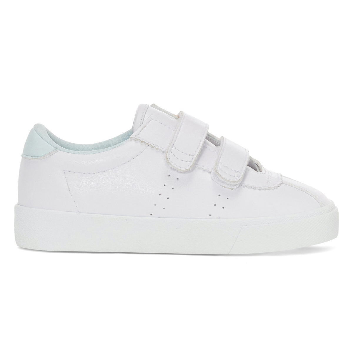 White-Azure Ice - Side - Superga Childrens-Kids 2843 Club S Vegan Leather Straps Trainers