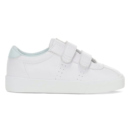 White-Azure Ice - Side - Superga Childrens-Kids 2843 Club S Vegan Leather Straps Trainers
