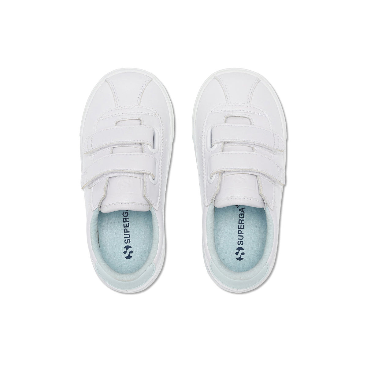 White-Azure Ice - Lifestyle - Superga Childrens-Kids 2843 Club S Vegan Leather Straps Trainers