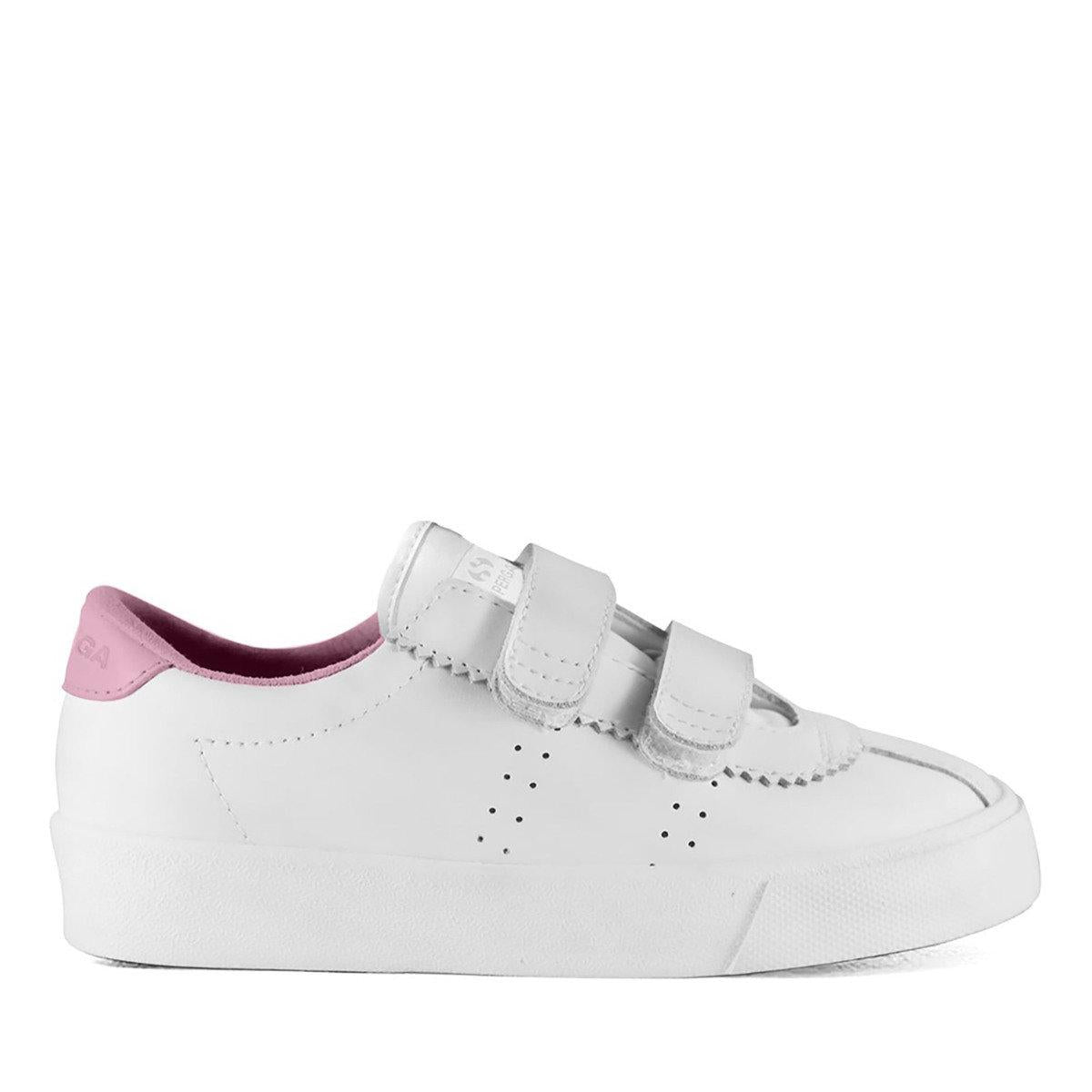 White-Pink - Front - Superga Childrens-Kids 2843 Club S Vegan Leather Straps Trainers