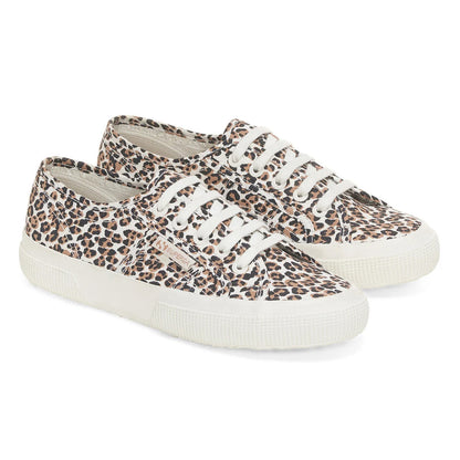 Brown-Black-Avorio - Front - Superga Womens-Ladies 2750 Leopard Print Trainers