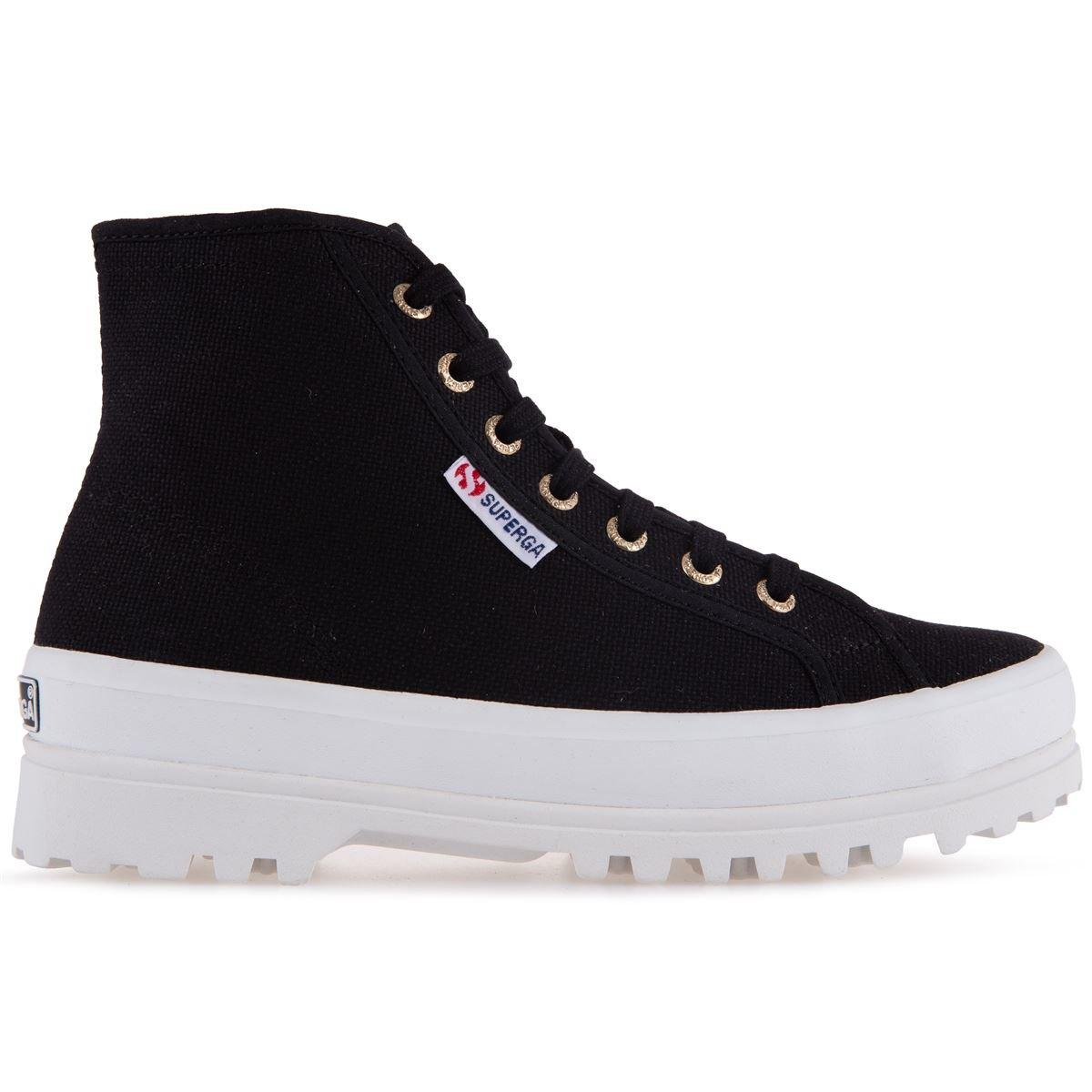 Black-Pale Gold - Front - Superga Womens-Ladies 2341 Cotu Alpina High Tops