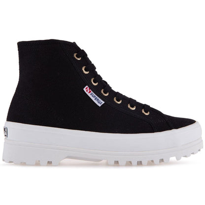 Black-Pale Gold - Front - Superga Womens-Ladies 2341 Cotu Alpina High Tops