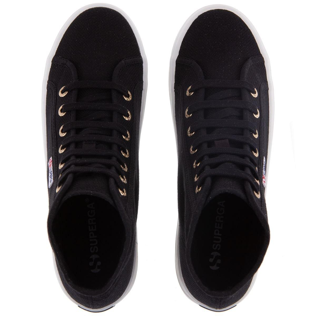 Black-Pale Gold - Back - Superga Womens-Ladies 2341 Cotu Alpina High Tops