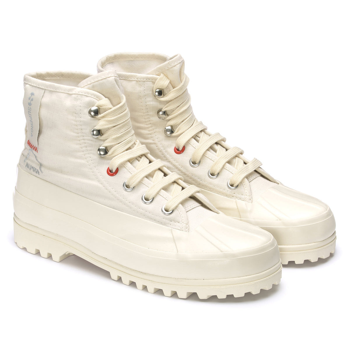 Natural Beige-Orange Tomato - Front - Superga Womens-Ladies 2481 Alpina Ripstop High Tops