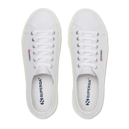 Optical White Silver-Avorio - Side - Superga Womens-Ladies 2790 Nappa Leather Trainers