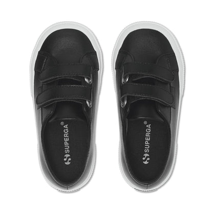 Black-White - Side - Superga Childrens-Kids 2750 Vegan Faux Leather Trainers