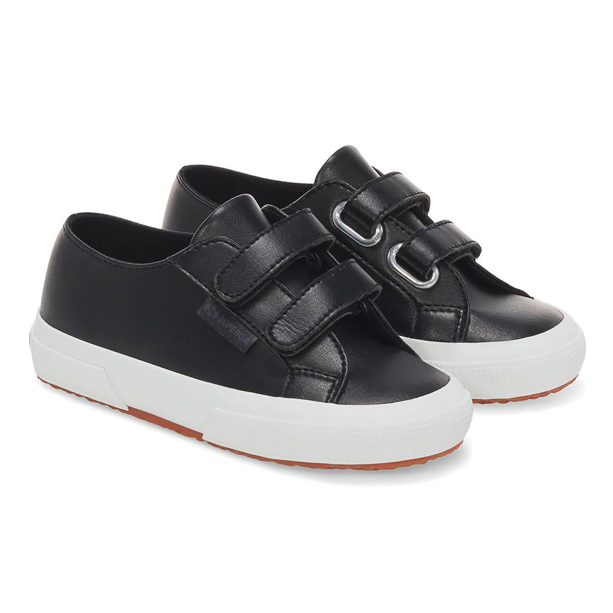 Black-White - Front - Superga Childrens-Kids 2750 Vegan Faux Leather Trainers