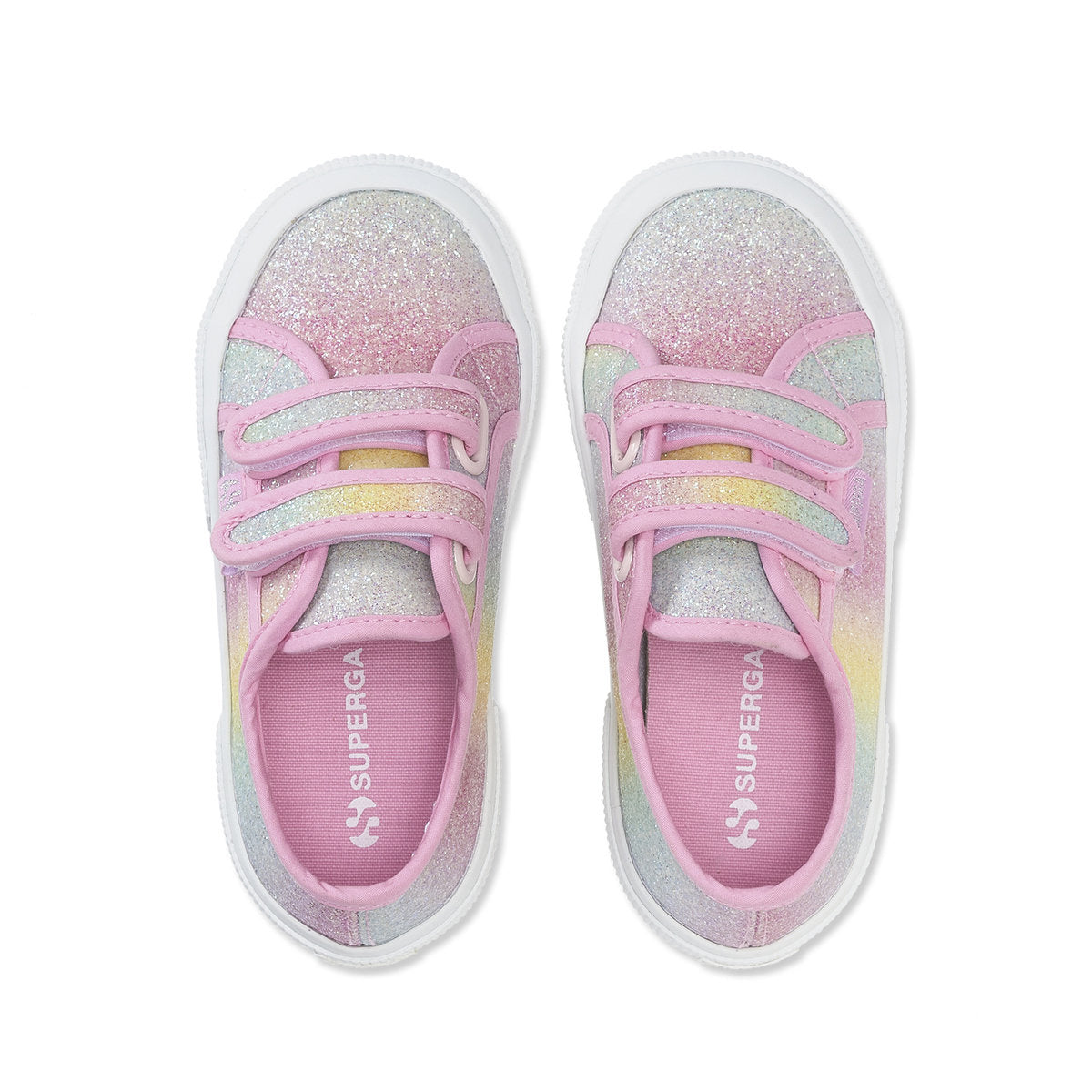 Pastel Pink-Multicoloured - Side - Superga Childrens-Kids 2750 Iridescent Glitter Trainers
