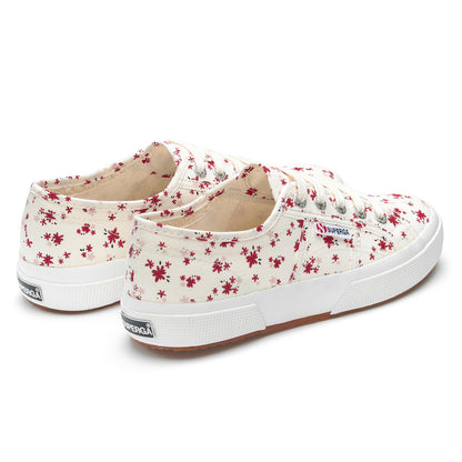 White Avorio-Red - Back - Superga Womens-Ladies 2750 Flower Trainers
