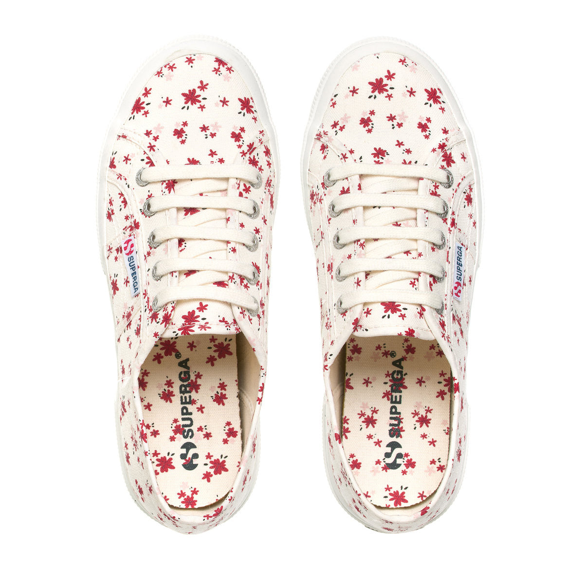 White Avorio-Red - Side - Superga Womens-Ladies 2750 Flower Trainers