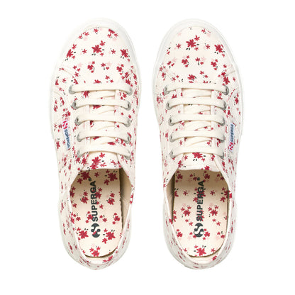 White Avorio-Red - Side - Superga Womens-Ladies 2750 Flower Trainers