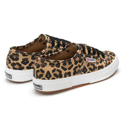 Tan-Black - Back - Superga Womens-Ladies 2750 Big Classic Leopard Print Trainers