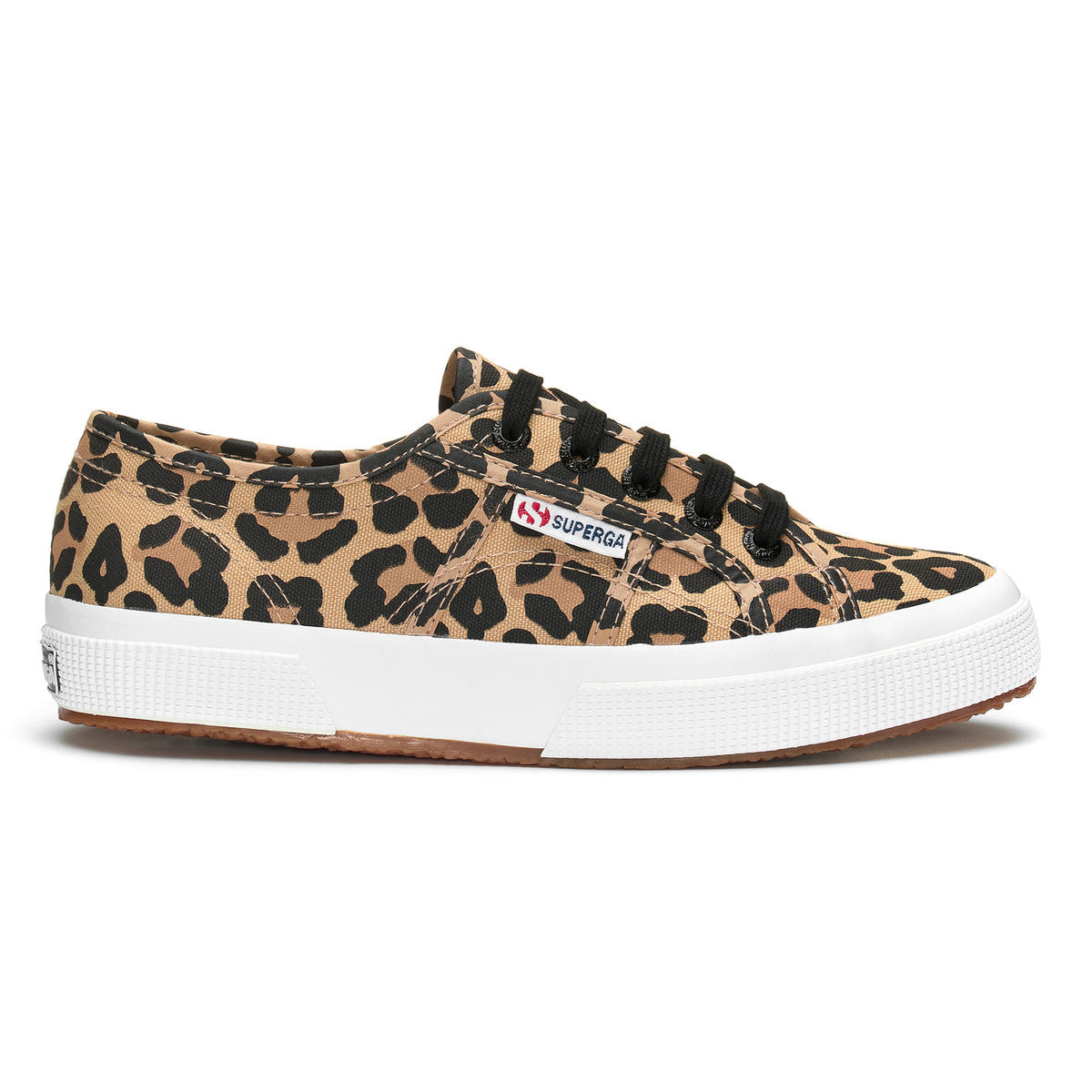 Tan-Black - Side - Superga Womens-Ladies 2750 Big Classic Leopard Print Trainers