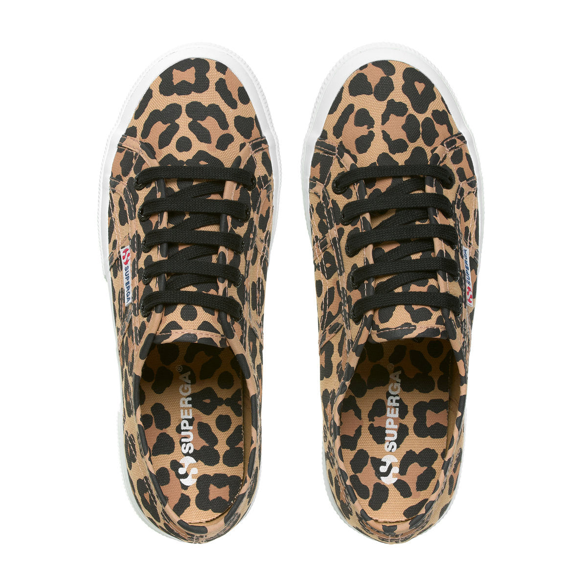 Tan-Black - Lifestyle - Superga Womens-Ladies 2750 Big Classic Leopard Print Trainers