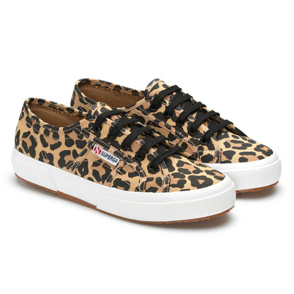 Tan-Black - Front - Superga Womens-Ladies 2750 Big Classic Leopard Print Trainers