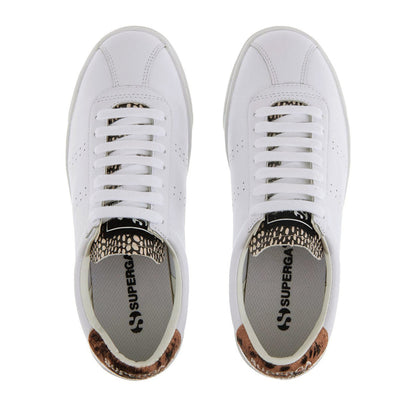 White-Brown-Marshmallow - Side - Superga Womens-Ladies 2843 Sport Club S Deer Print Cowhide Leather Trainers