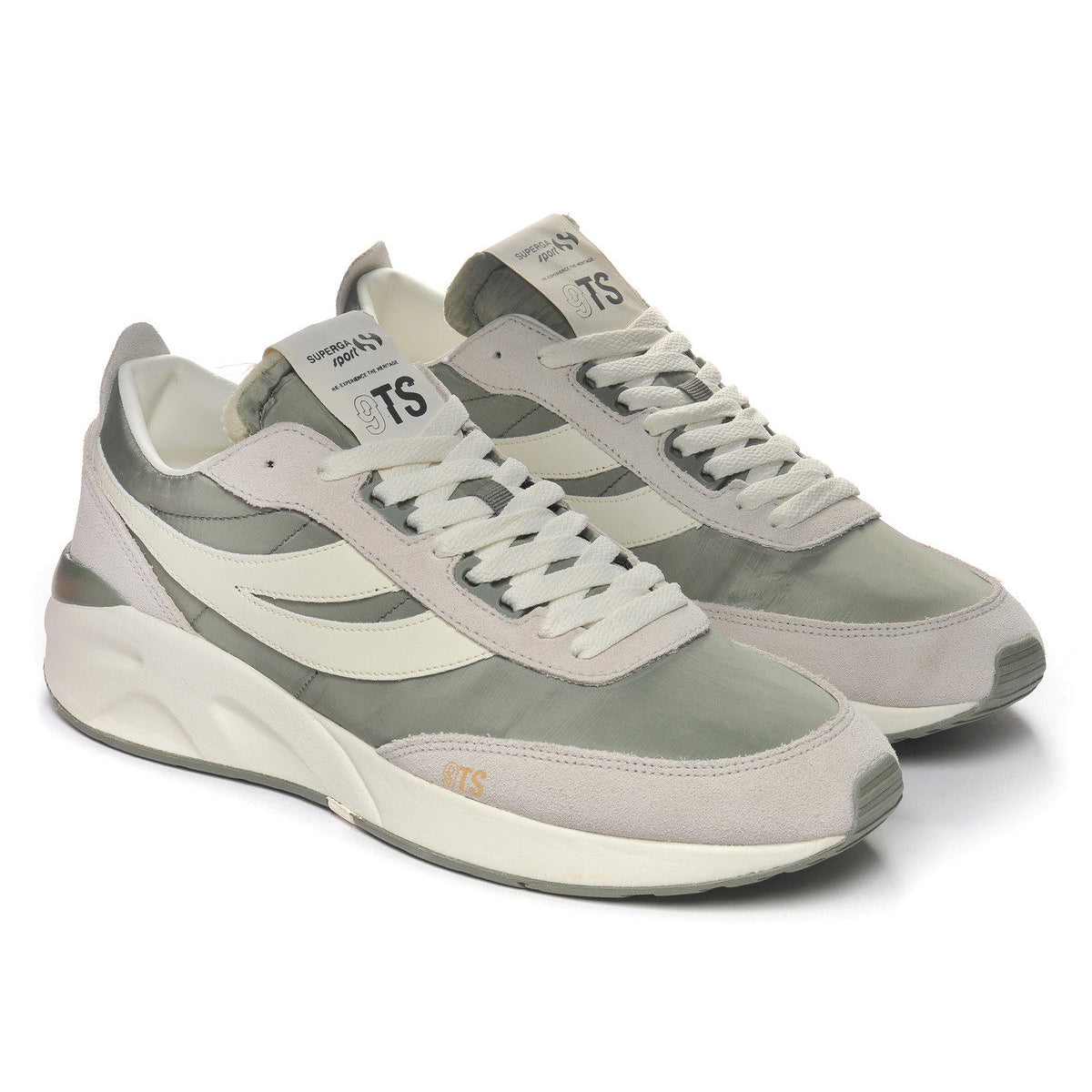 Beige Gesso-Safari Green-White - Front - Superga Unisex Adult 4089 TS Suede Slim Trainers
