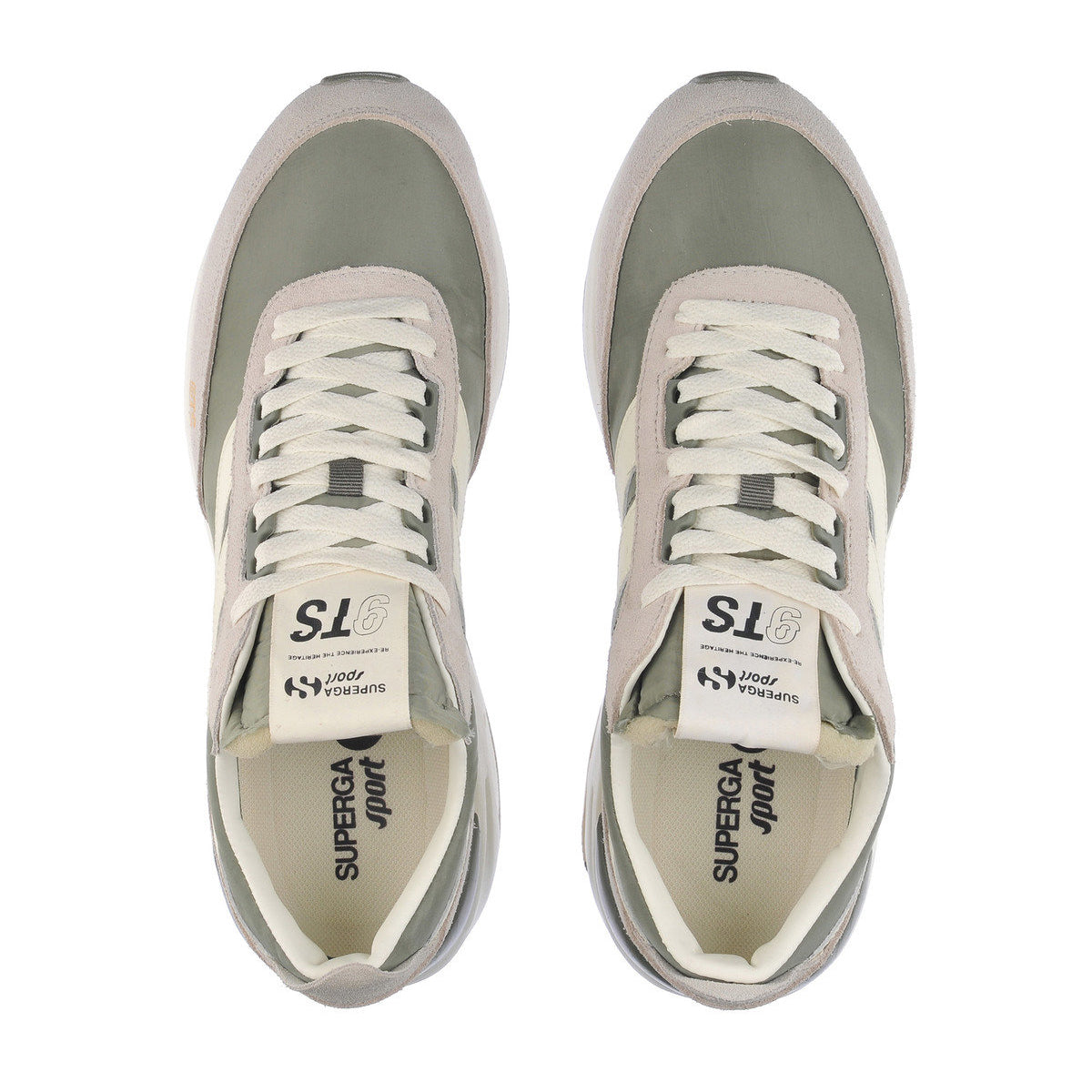 Beige Gesso-Safari Green-White - Side - Superga Unisex Adult 4089 TS Suede Slim Trainers