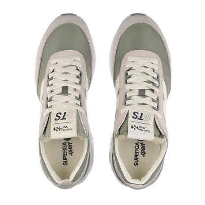 Beige Gesso-Safari Green-White - Side - Superga Unisex Adult 4089 TS Suede Slim Trainers