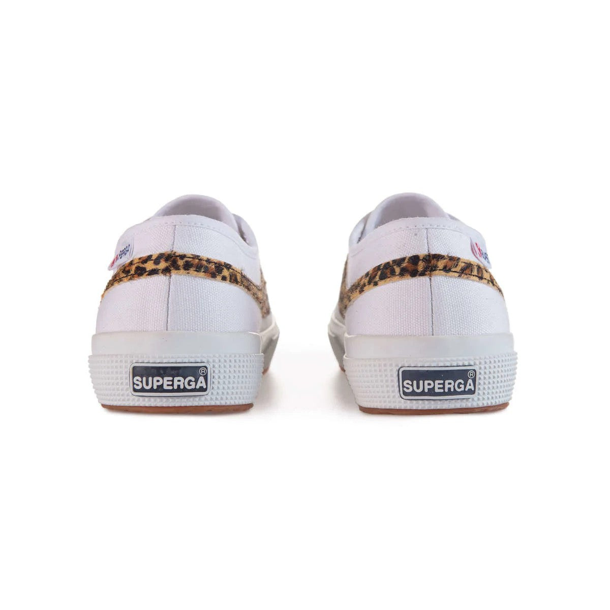White-Brown - Back - Superga Womens-Ladies 2953 Cotu Leopard Print Cowhide Leather Trainers