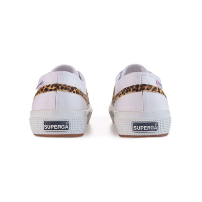 White-Brown - Back - Superga Womens-Ladies 2953 Cotu Leopard Print Cowhide Leather Trainers