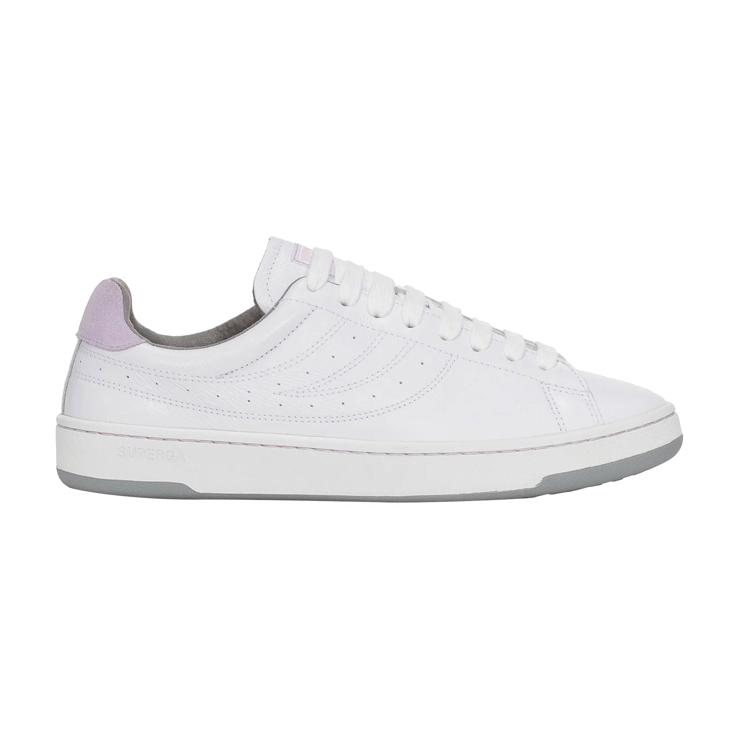 White-Violet Lilla-Medium Grey - Front - Superga Unisex Adult 4833 Lendl Leather Trainers