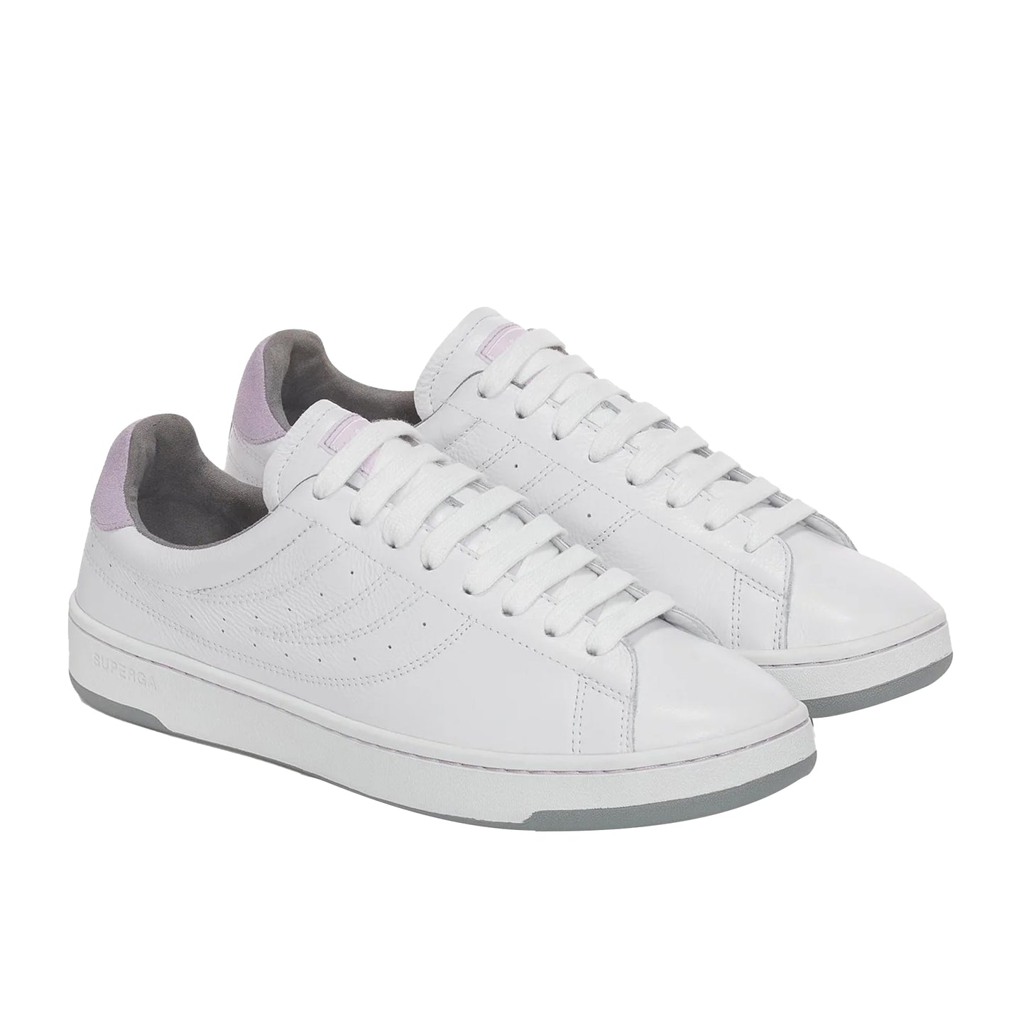 White-Violet Lilla-Medium Grey - Back - Superga Unisex Adult 4833 Lendl Leather Trainers
