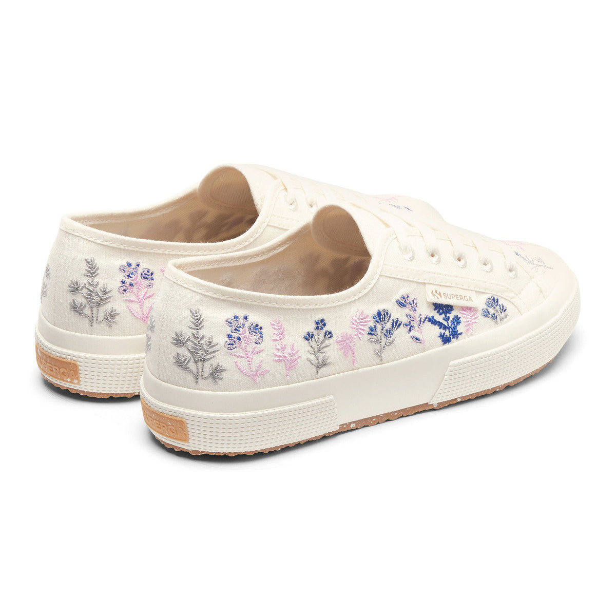 White Avorio-Blue-Pink - Back - Superga Womens-Ladies 2750 Flowers Organic Cotton Trainers