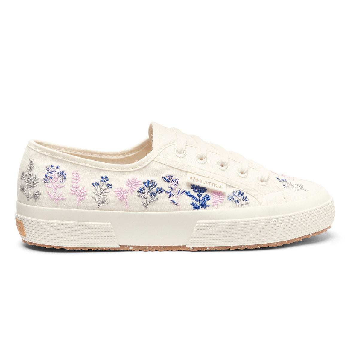White Avorio-Blue-Pink - Side - Superga Womens-Ladies 2750 Flowers Organic Cotton Trainers