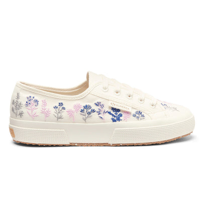 White Avorio-Blue-Pink - Side - Superga Womens-Ladies 2750 Flowers Organic Cotton Trainers