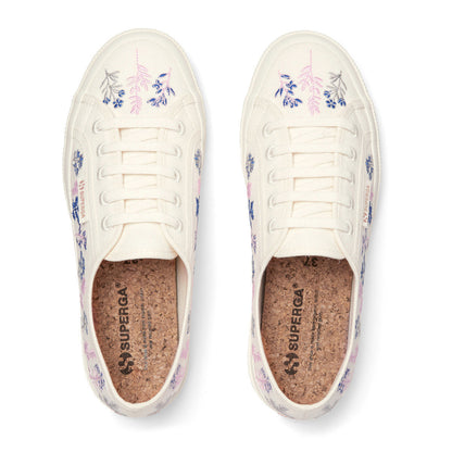 White Avorio-Blue-Pink - Lifestyle - Superga Womens-Ladies 2750 Flowers Organic Cotton Trainers