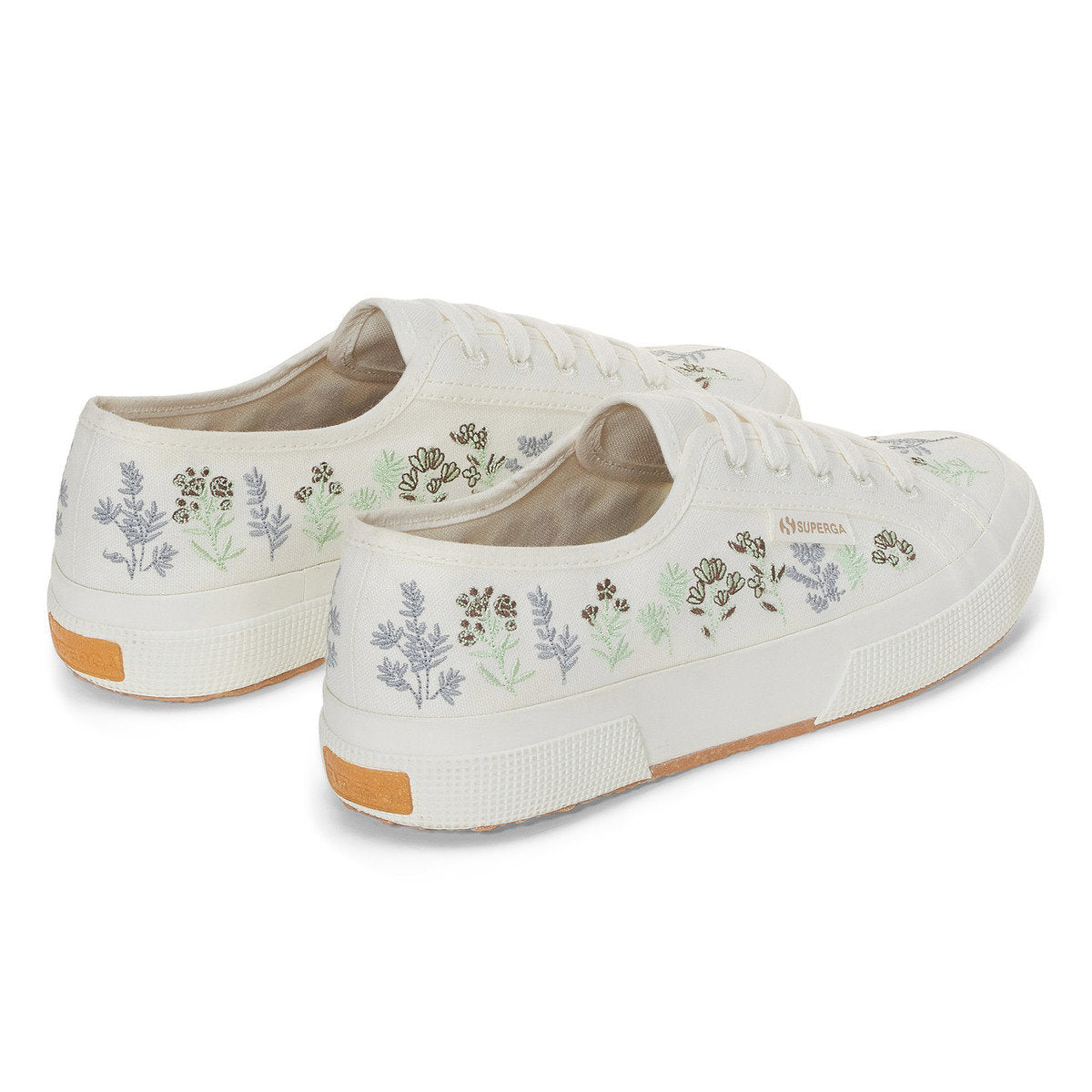 White Avorio-Green-Chocolate - Back - Superga Womens-Ladies 2750 Flowers Organic Cotton Trainers