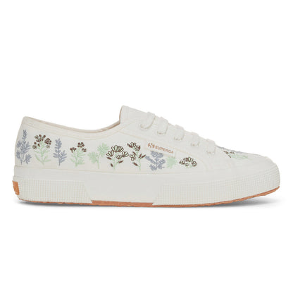 White Avorio-Green-Chocolate - Side - Superga Womens-Ladies 2750 Flowers Organic Cotton Trainers