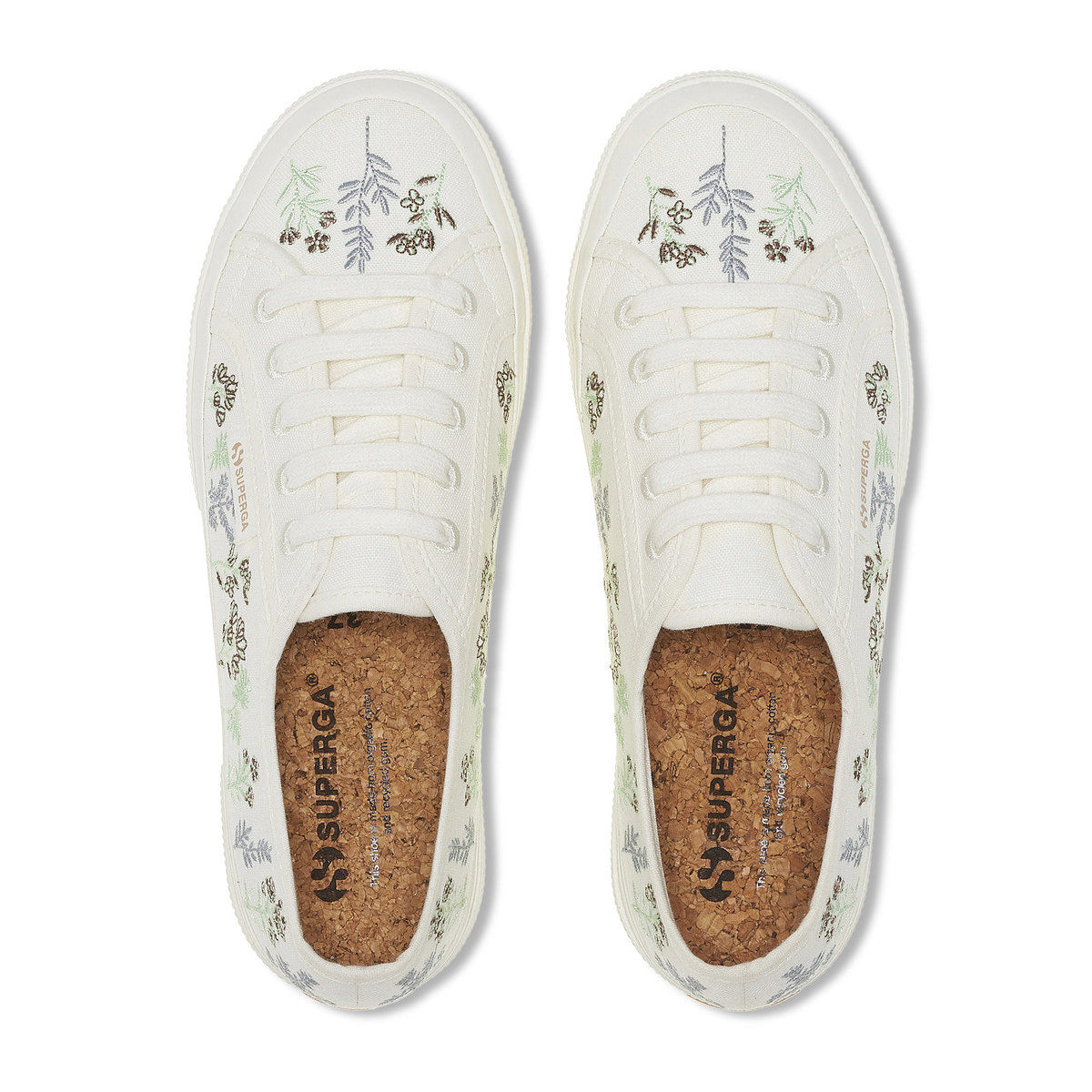 White Avorio-Green-Chocolate - Lifestyle - Superga Womens-Ladies 2750 Flowers Organic Cotton Trainers