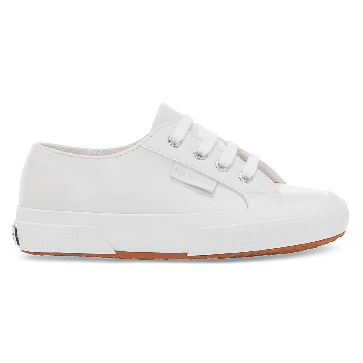 White - Side - Superga Childrens-Kids 2750 Vegan Leather Trainers