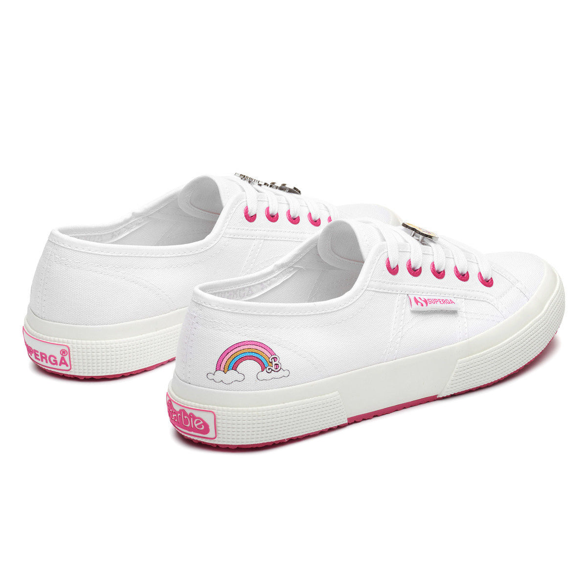 White-Fuchsia - Back - Superga Womens-Ladies 2750 Barbie Metal Detail Trainers