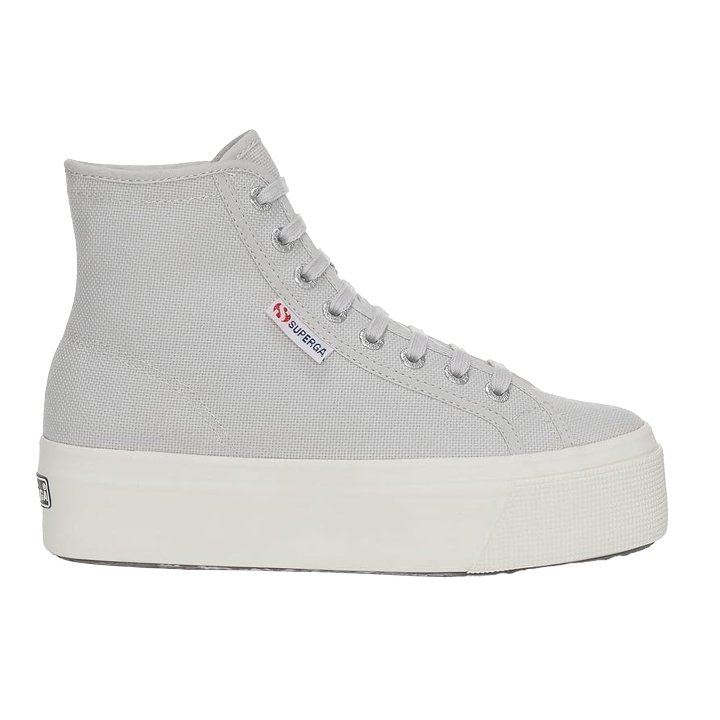 Grey Silver-Avorio - Front - Superga Womens-Ladies 2708 Lace Up High Tops