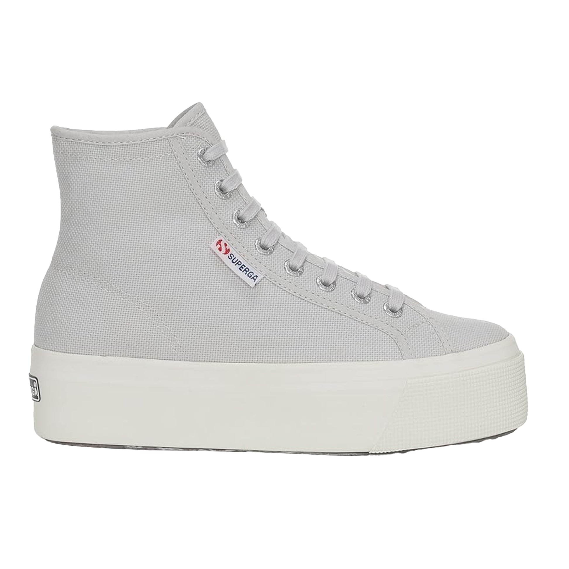 Grey Silver-Avorio - Front - Superga Womens-Ladies 2708 Lace Up High Tops