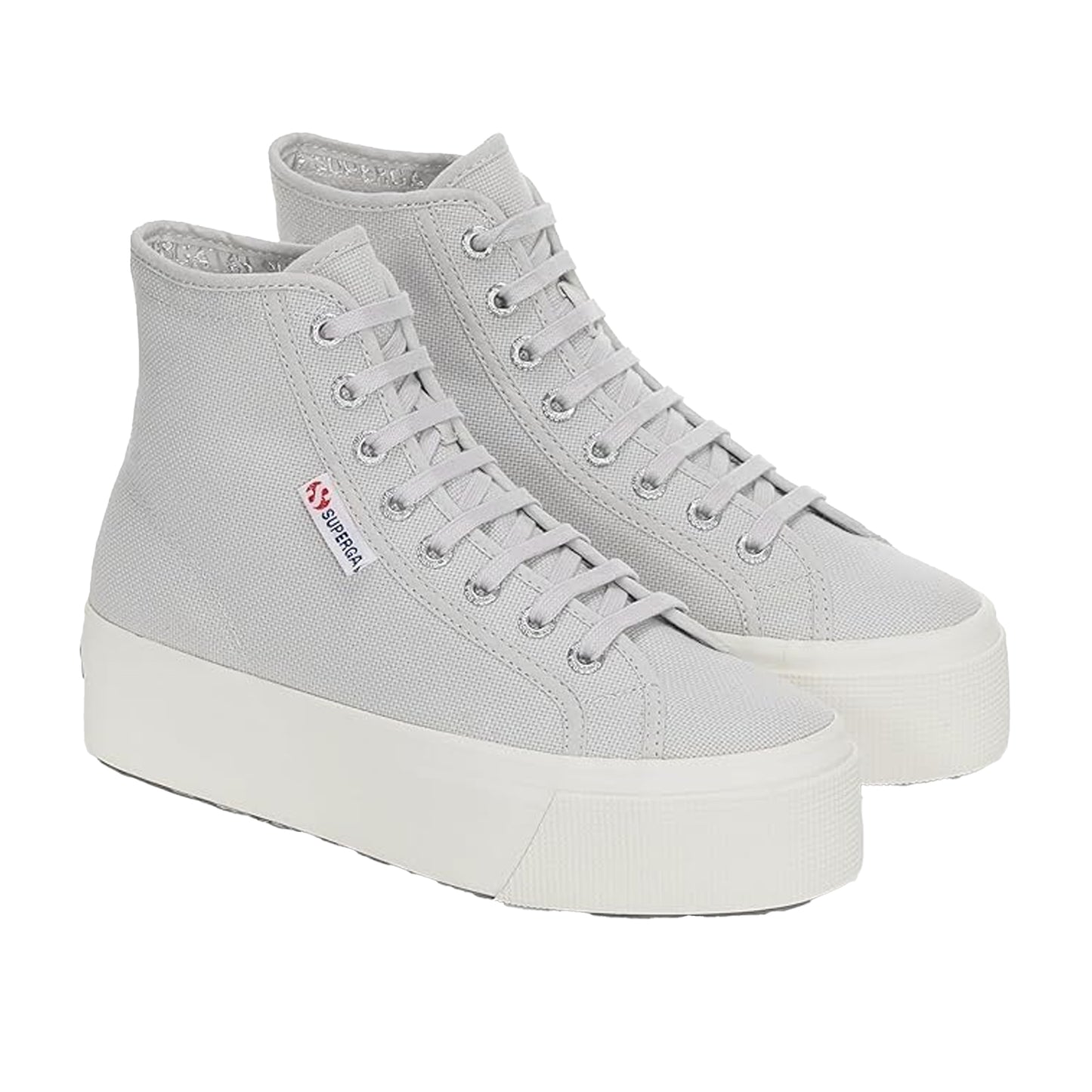 Grey Silver-Avorio - Back - Superga Womens-Ladies 2708 Lace Up High Tops