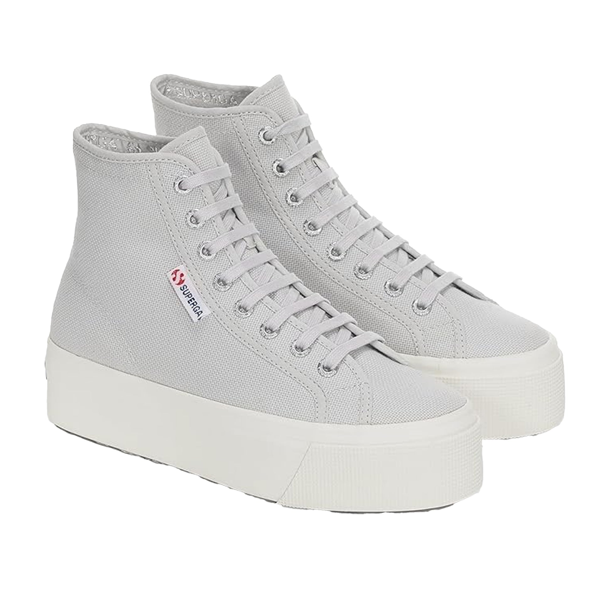 Grey Silver-Avorio - Back - Superga Womens-Ladies 2708 Lace Up High Tops