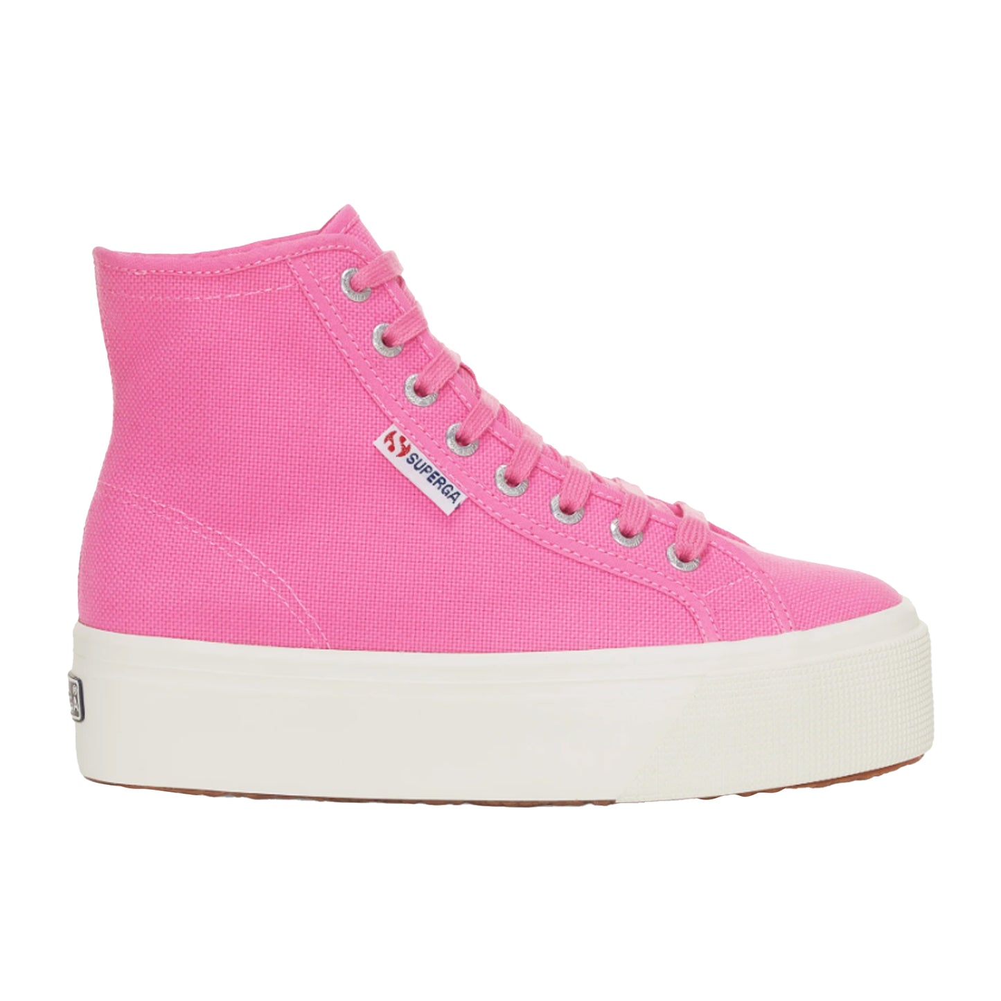 Fuchsia Pink-Avorio - Front - Superga Womens-Ladies 2708 Lace Up High Tops