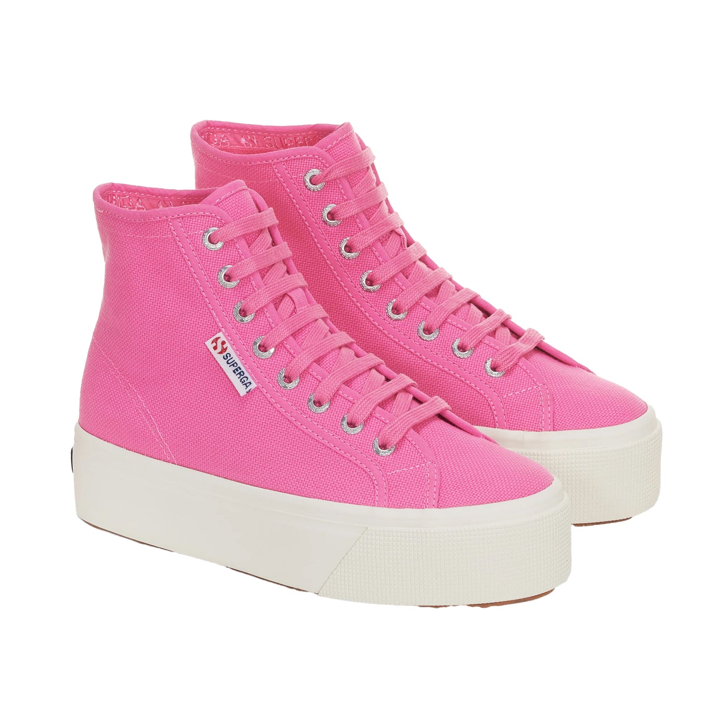 Fuchsia Pink-Avorio - Back - Superga Womens-Ladies 2708 Lace Up High Tops