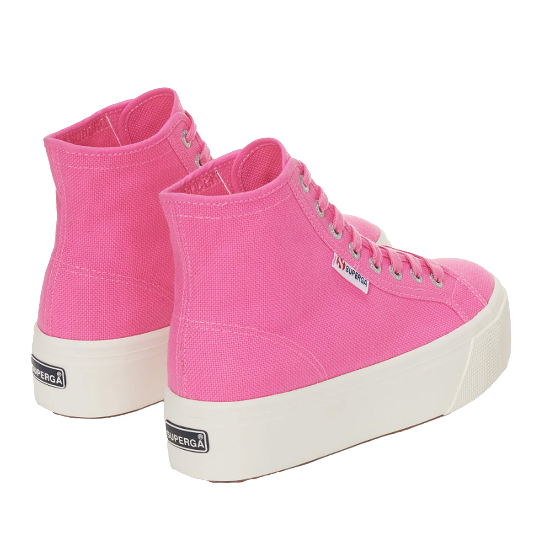 Fuchsia Pink-Avorio - Side - Superga Womens-Ladies 2708 Lace Up High Tops