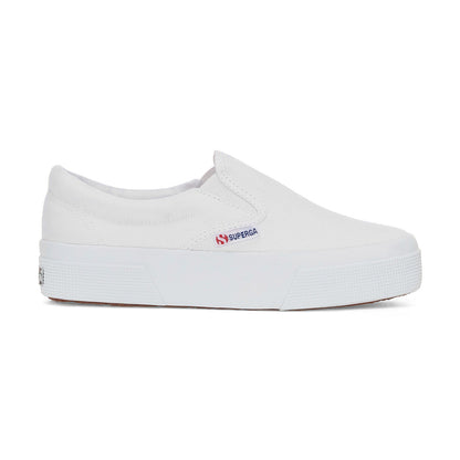 White - Side - Superga Womens-Ladies 2740 Slip-on Flatform Loafers