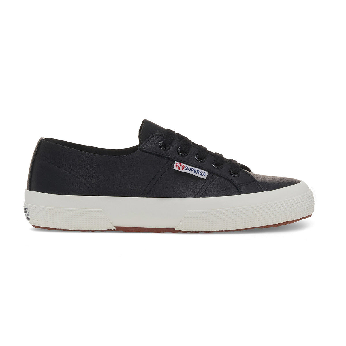 Black-Avorio - Side - Superga Womens-Ladies 2750 Nappa Leather Trainers